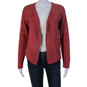 Kaos Womens Cotton Glitter Textured Long Sleeved Open Front Cardigan Red Size M